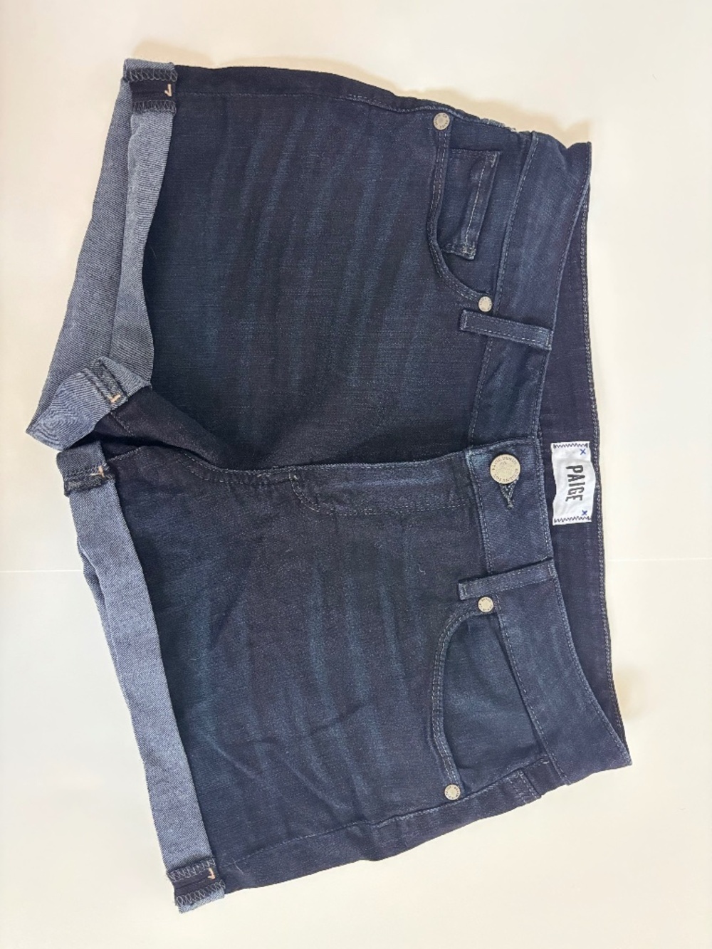 PAIGE Jimmy Jimmy Denim Shorts Women’s Size 28 Dark Wash Cuffed Mid Rise